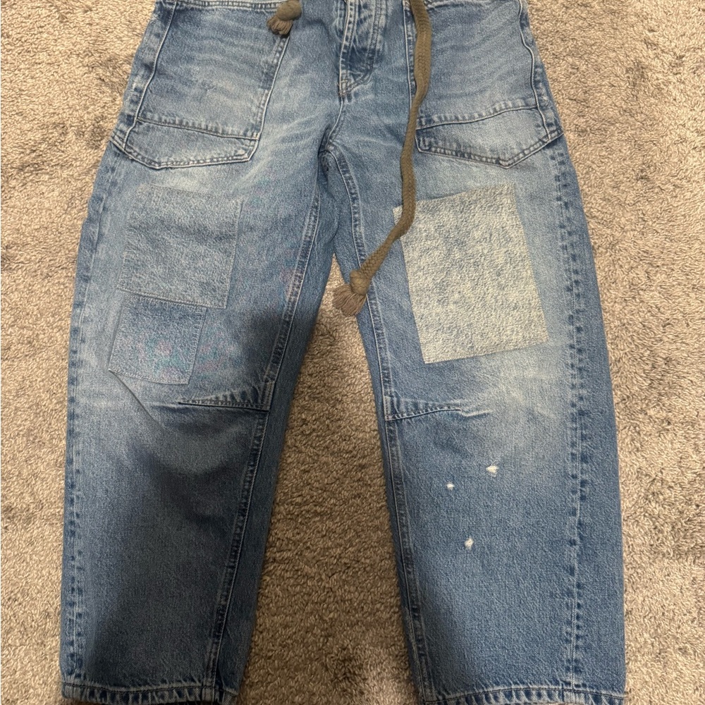 Free People Blue Patchwork Boyfriend Jeans